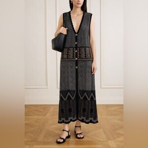 Peruvian Connection 100% Alpaca Long Maxi Knit Button Front Vest Dress Cardigan